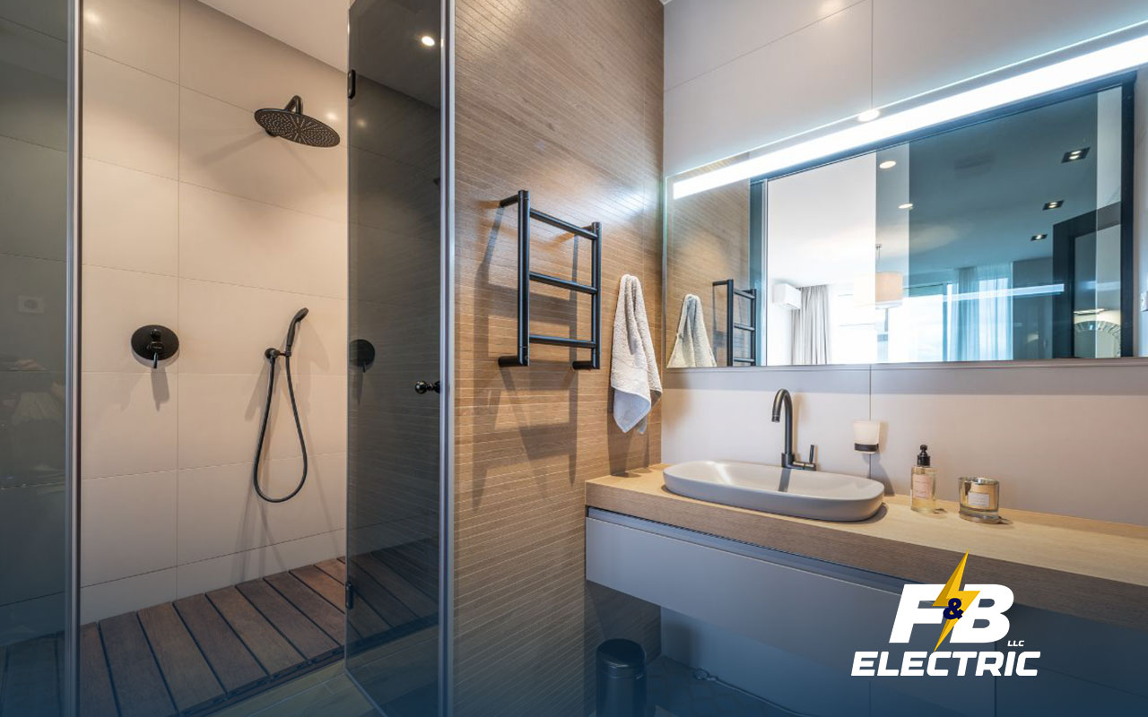 Upgraded bathroom lighting with energy-saving fixtures