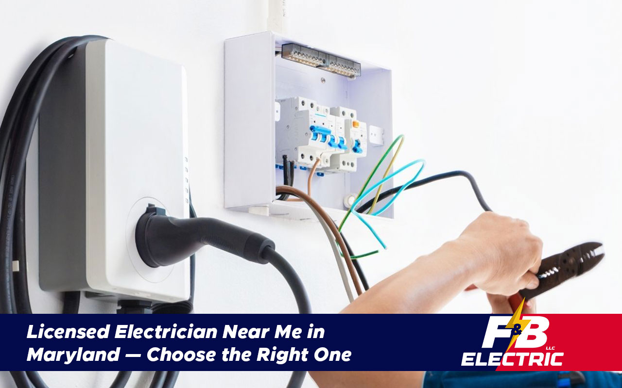 Certified electrician working on a residential breaker panel in Maryland