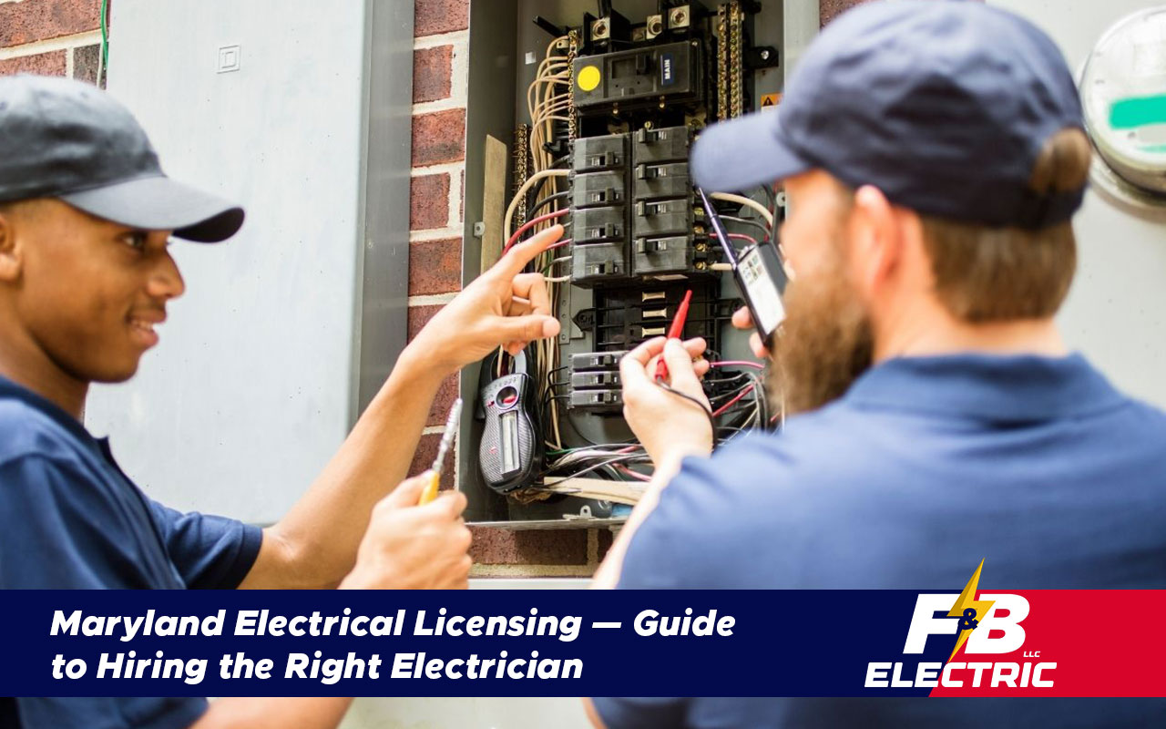 Electrician holding Maryland license certificate at job site