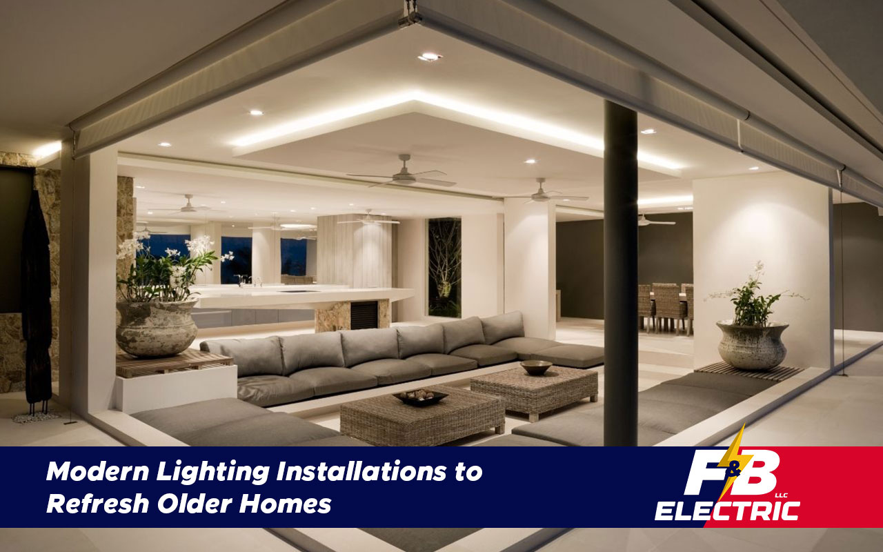 Updated lighting fixtures in a modern living room setting