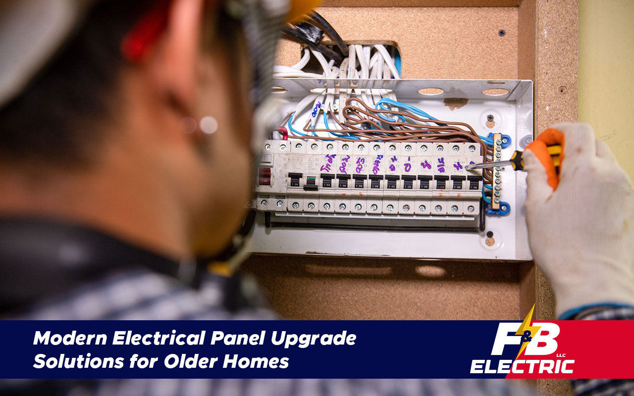 Electrician inspecting an outdated electrical panel in an old home
