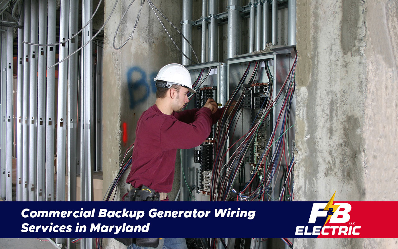 Electrician wiring a commercial backup generator in Maryland