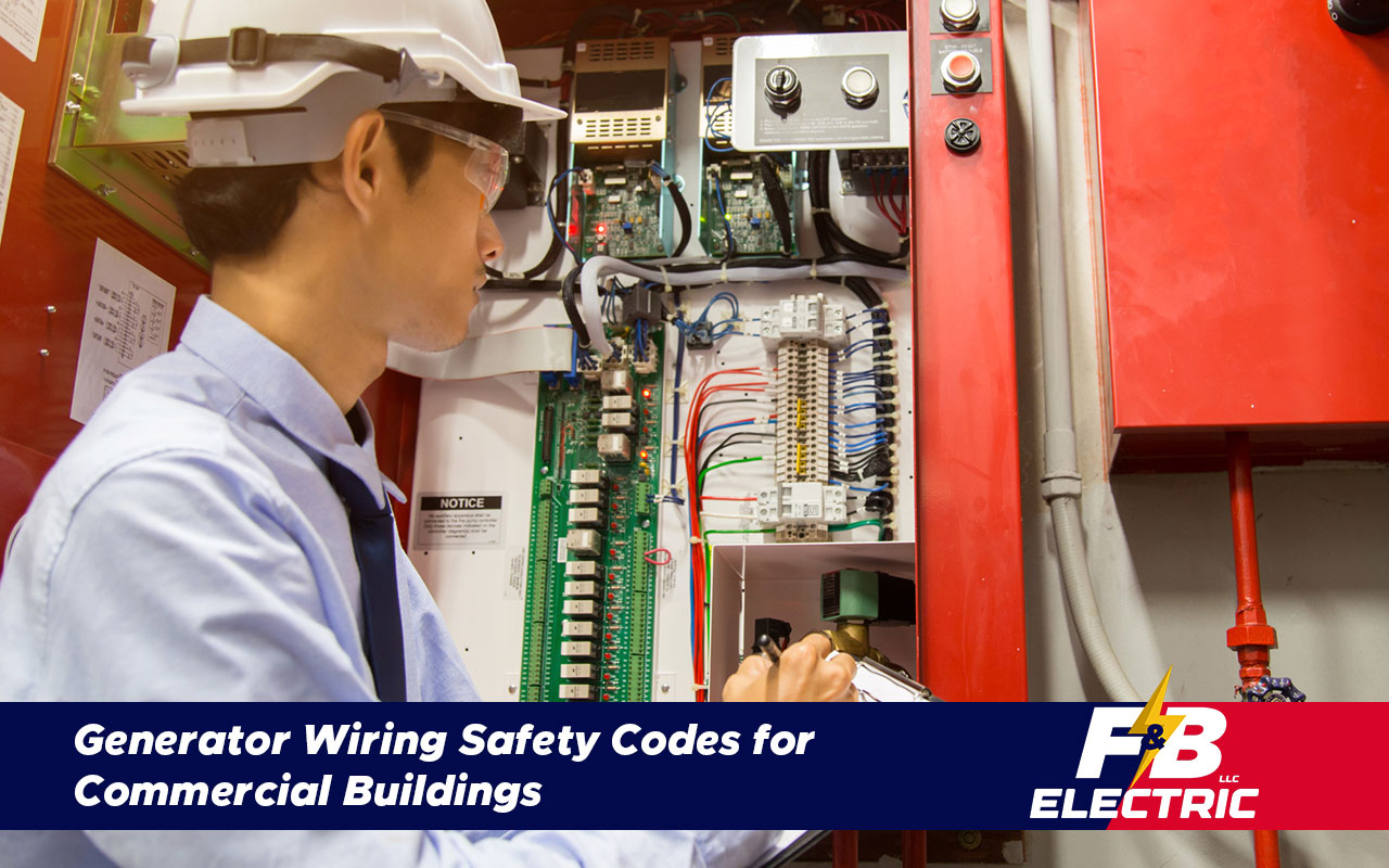 Electrician checking generator wiring for code compliance