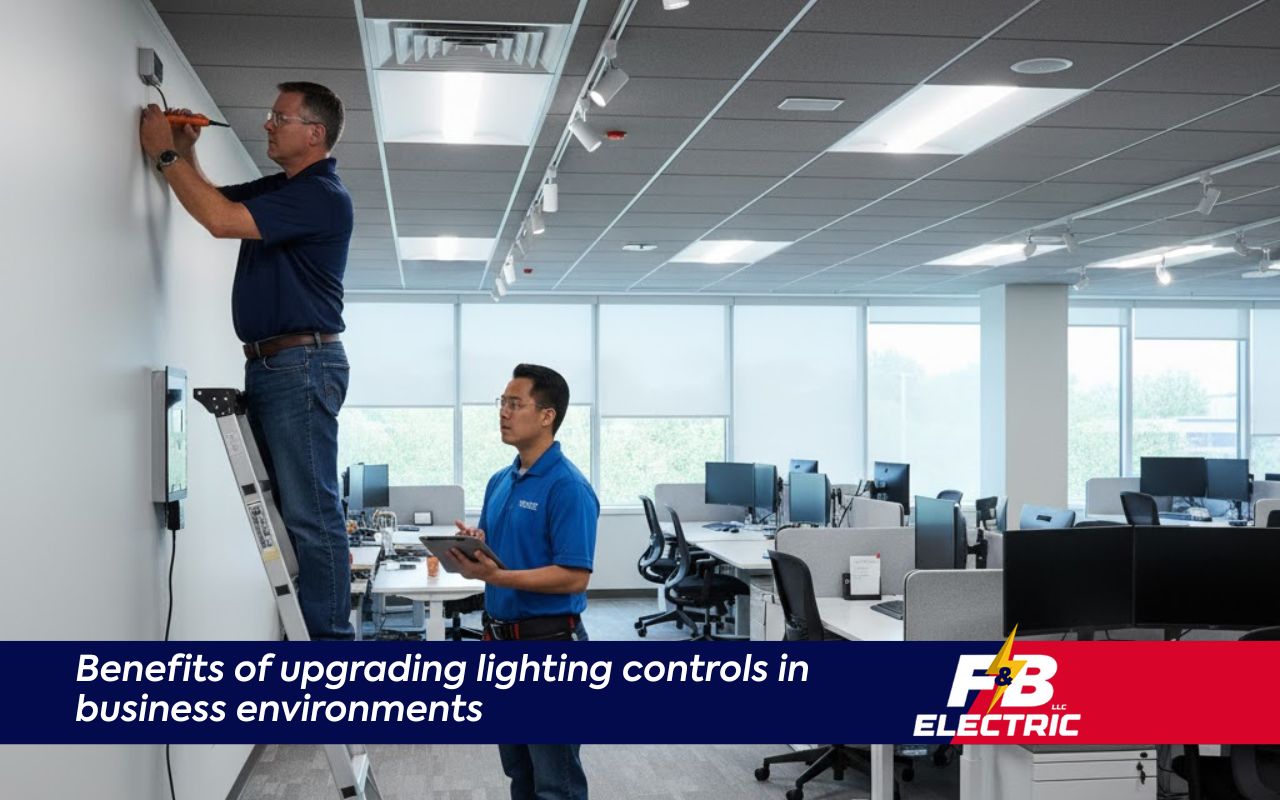 Open office after a Commercial lighting controls upgrade in MD with bright, efficient LED fixtures and balanced light levels