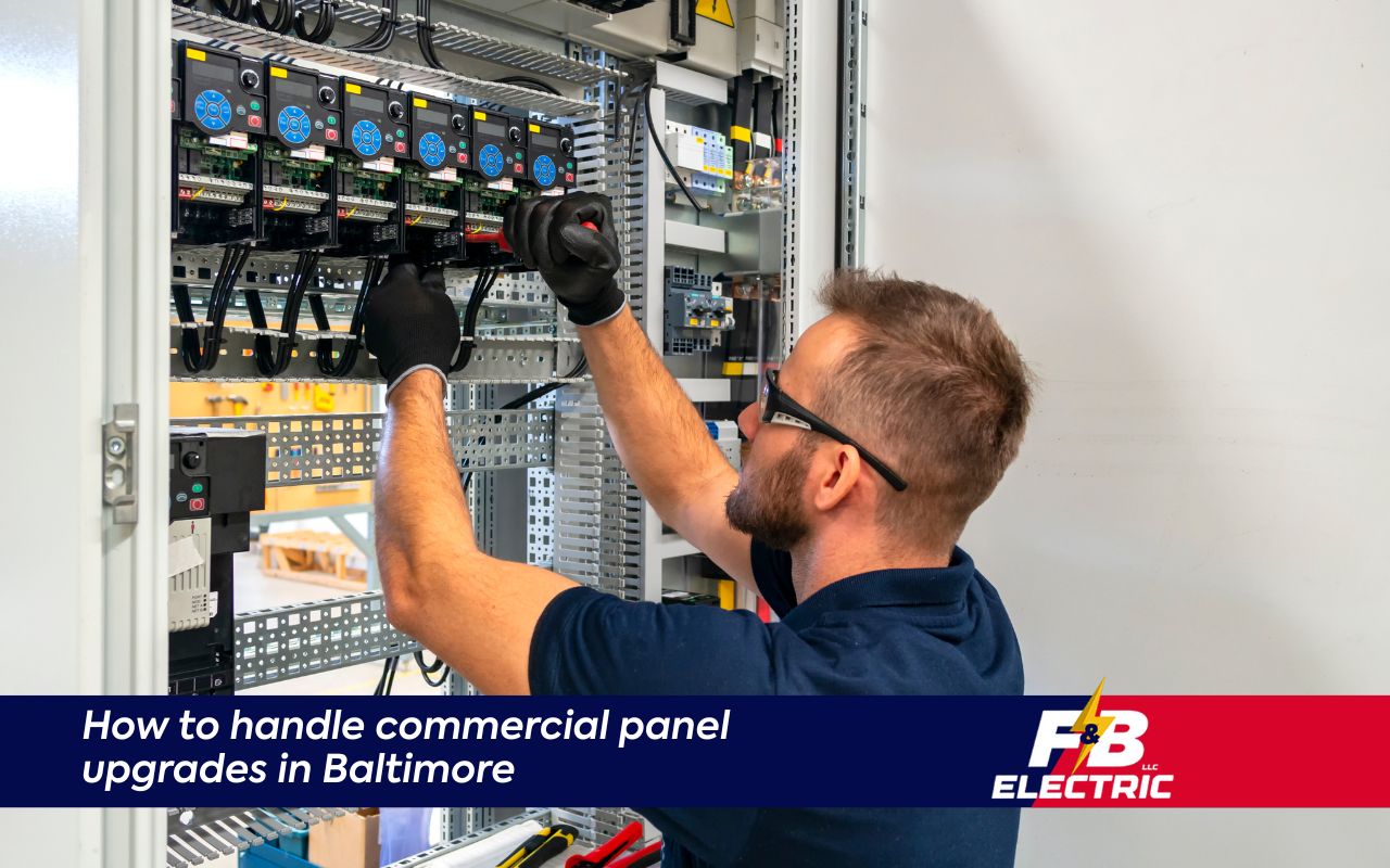 Electric room during a commercial panel upgrade in Baltimore, MD for a growing business.