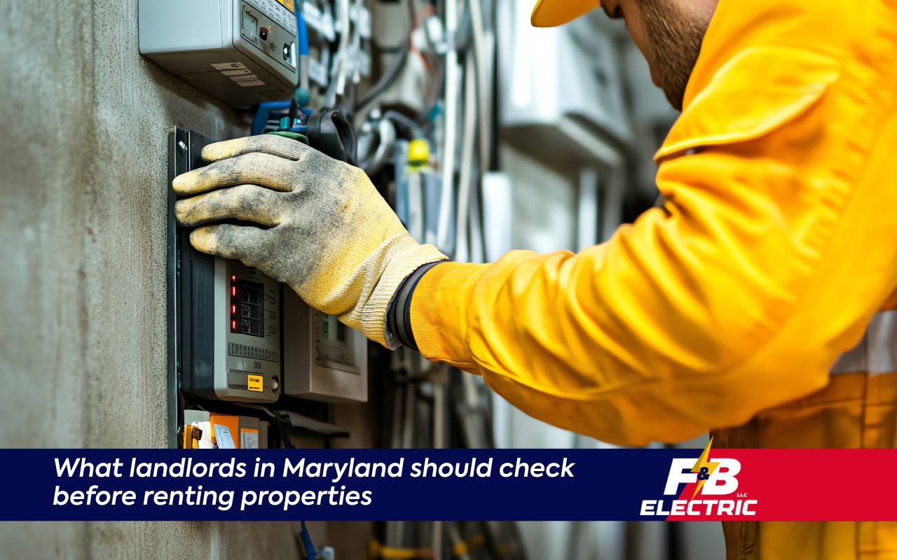 Electrician performing a pre-rental electrical inspection in a Maryland apartment for a cautious landlord.