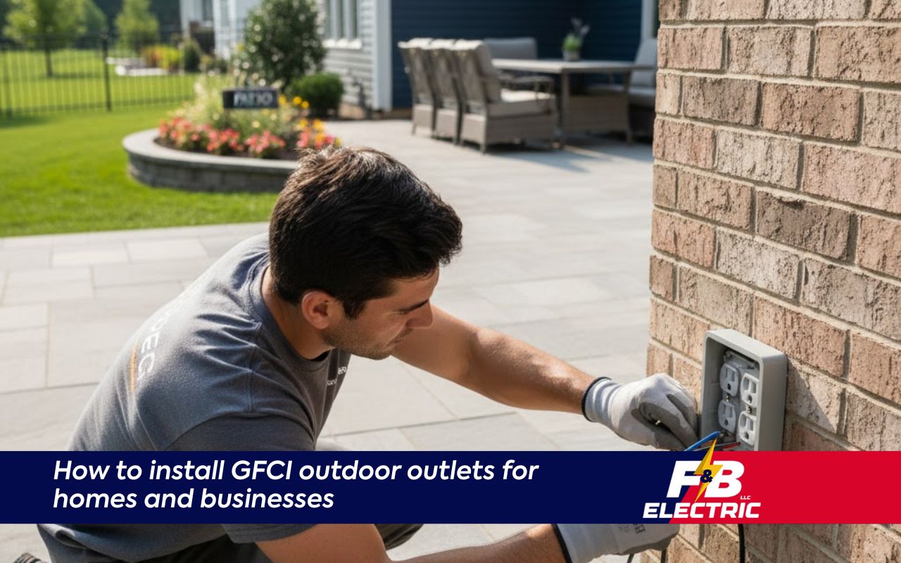 Backyard patio during GFCI outdoor outlets installation Halethorpe by a licensed electrician.