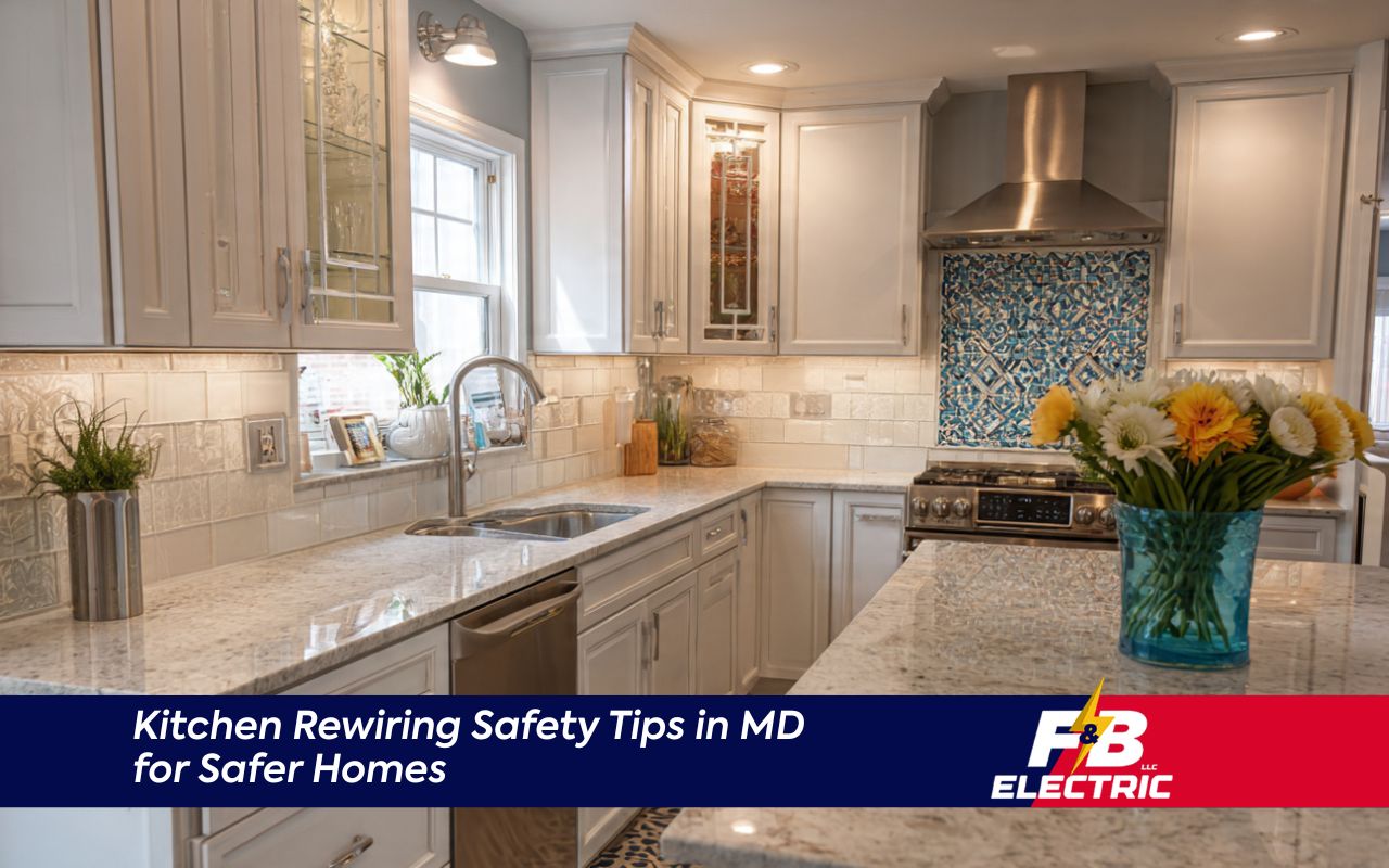 Kitchen rewiring safety tips in MD with a GFCI kitchen upgrade near the sink.