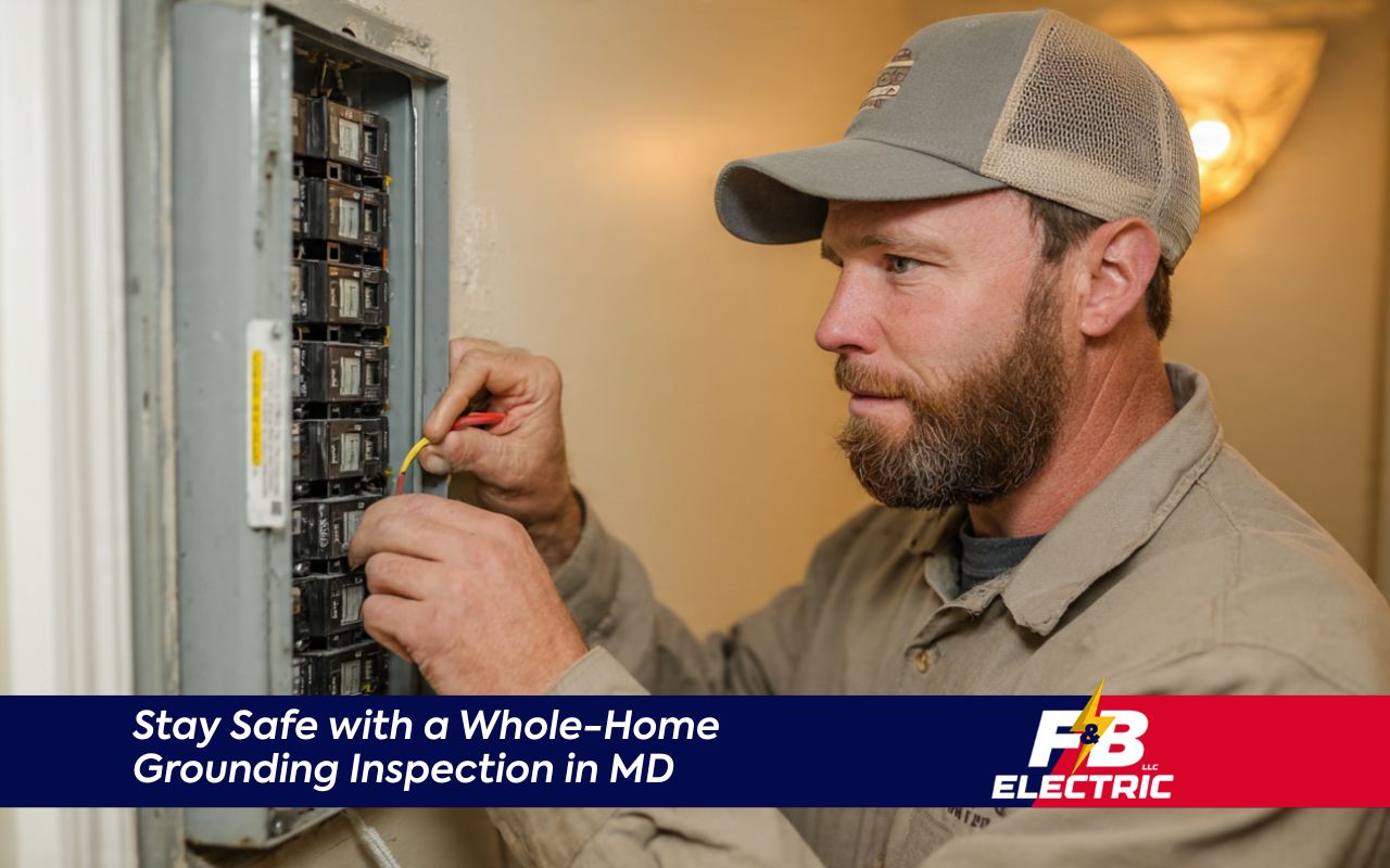 Whole-home grounding inspection in MD with electrician testing grounding continuity at the service panel