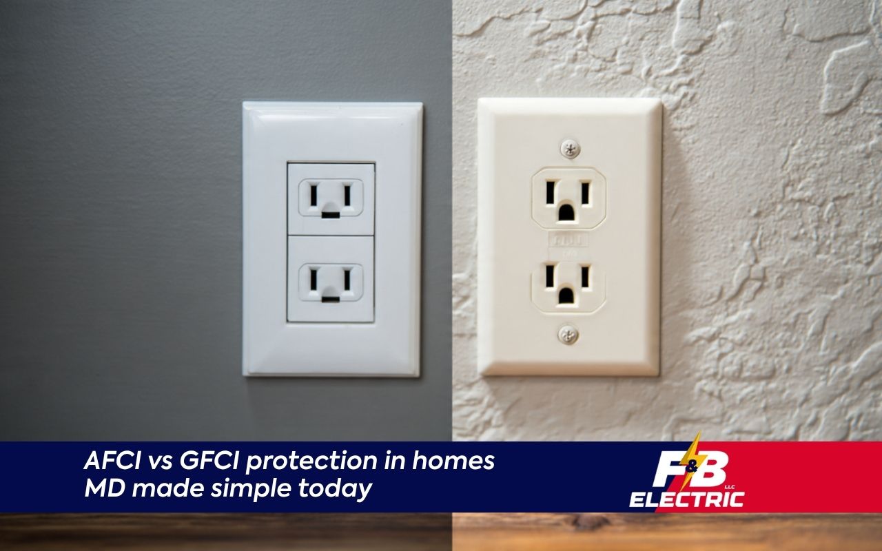 AFCI vs GFCI code Maryland shown in a residential electrical panel