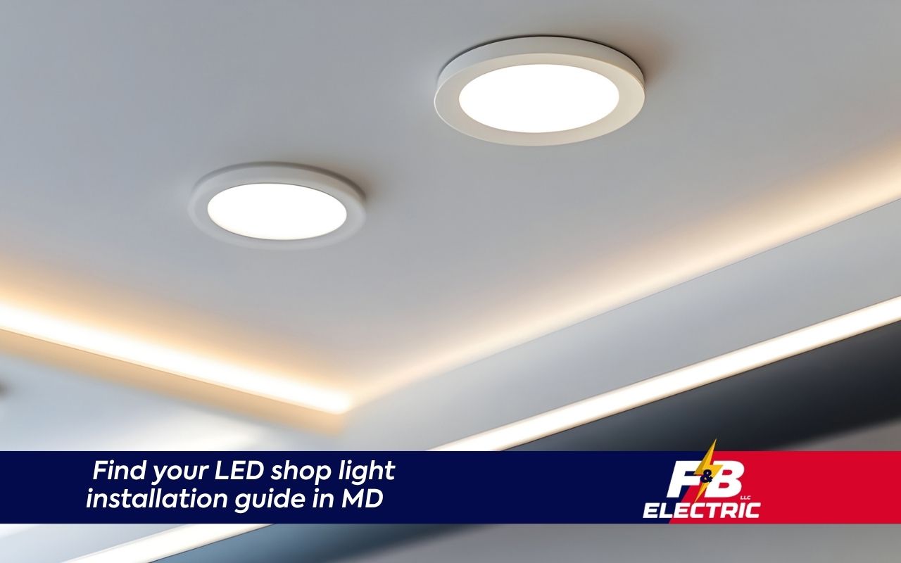 Mounting fixtures shown in an LED shop light installation guide in MD
