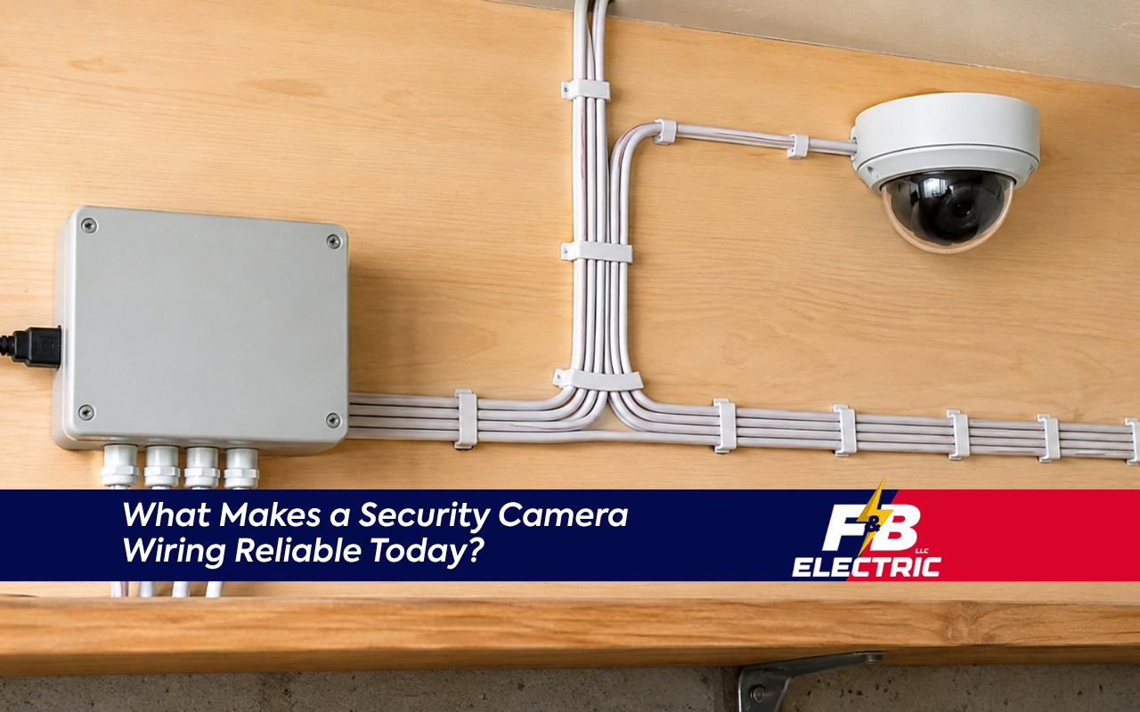 Security camera wiring guide showing a clean cable layout for reliable coverage