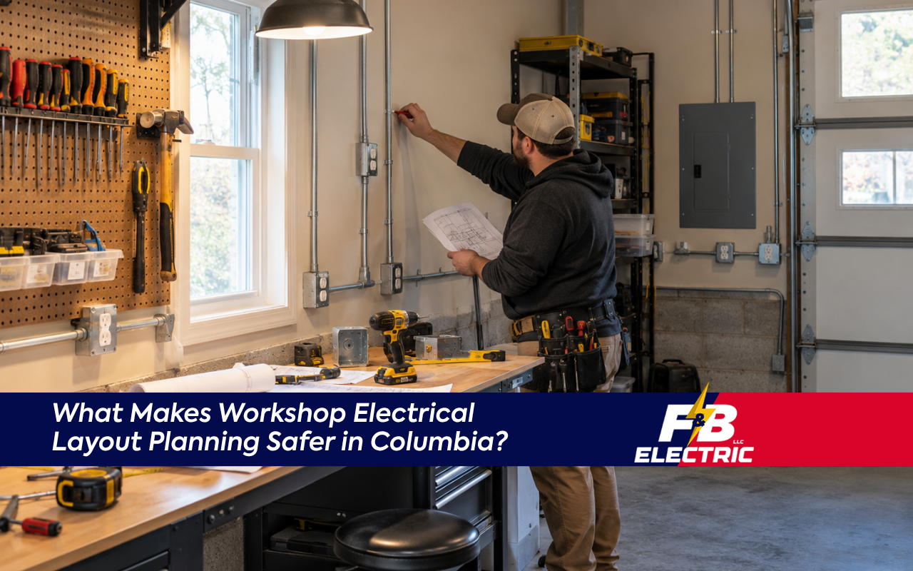 Workshop electrical layout planning for a Columbia MD garage workspace